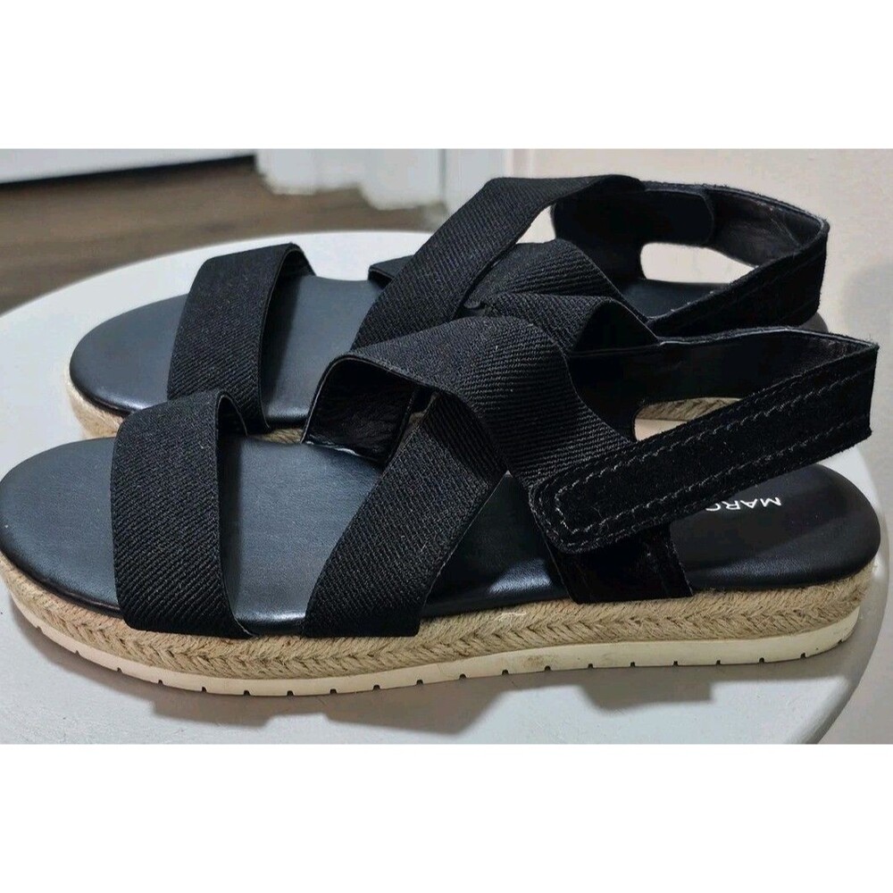 Marc Fisher Womens Nalan Sandals Black Leather Rope Trim Adjustable Strap Sz 8M